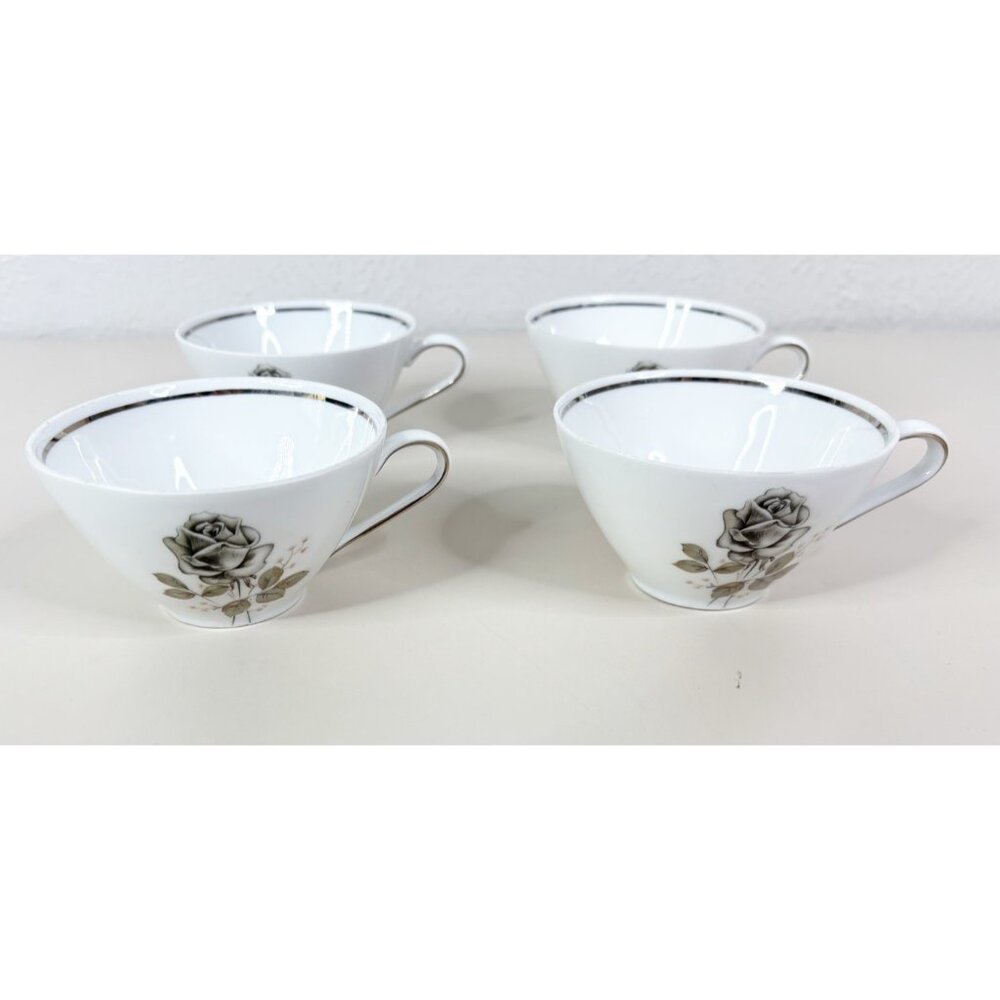 Winterling Smoke Rose Gray White Tea Coffee Cups (Set Of 4) Bavaria Germany EUC